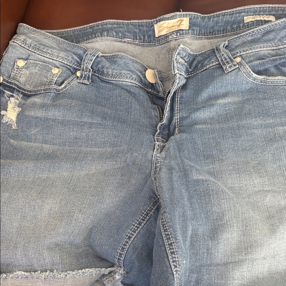 Seven7 Light Blue Distressed Jean Shorts